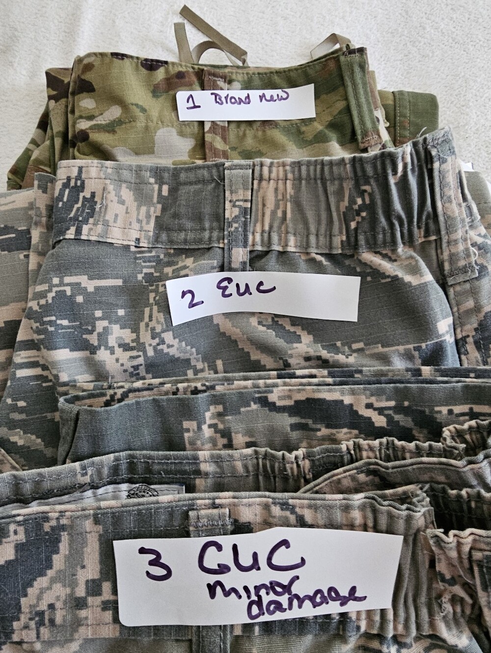 3 PR Unisex Adult Camo Pants New, Euc, GUC Hunting Fishing Outdoors Hiking